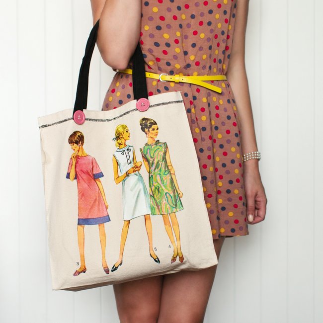 sewing patterns vintage tote bag